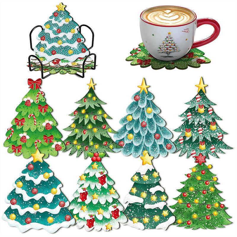 Christmas Tree Diamond Painting Coasters 8Pcs