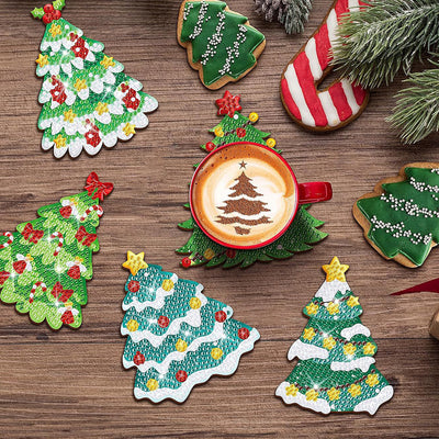 Christmas Tree Diamond Painting Coasters 8Pcs