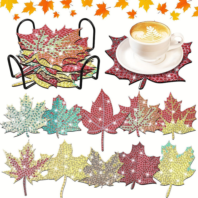 Autumn Maple Leaf Diamond Painting Coasters 10Pcs