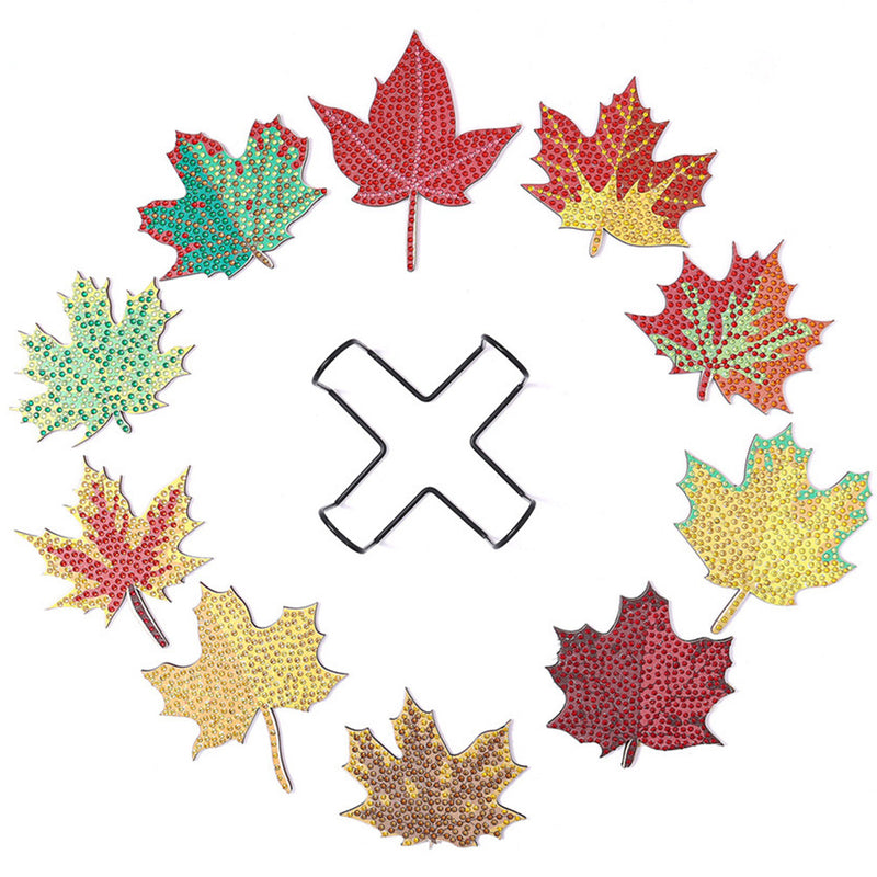 Autumn Maple Leaf Diamond Painting Coasters 10Pcs