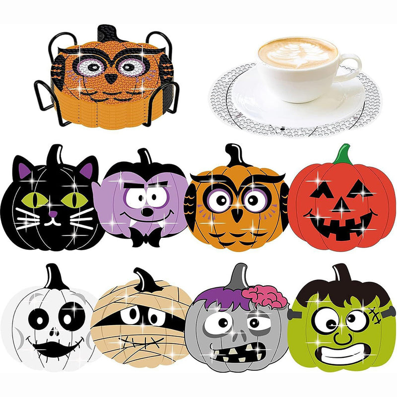 Halloween Pumpkin Diamond Painting Coasters 8Pcs