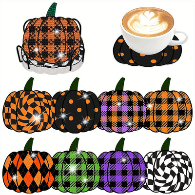 Halloween Pumpkin Diamond Painting Coasters 8Pcs