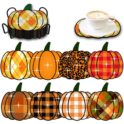 Halloween Pumpkin Diamond Painting Coasters 8Pcs