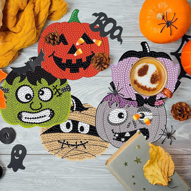 Halloween Pumpkin Diamond Painting Coasters 8Pcs