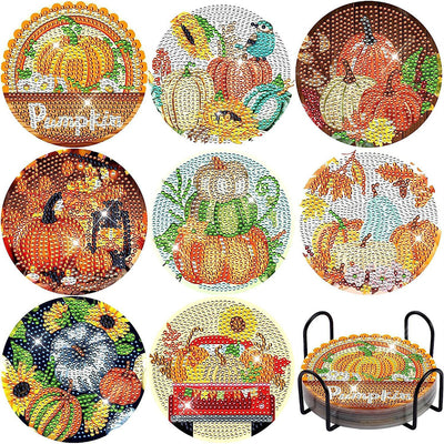 Thanksgiving Day Pumpkin Diamond Painting Coasters 8Pcs