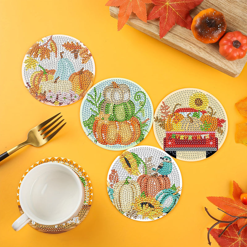 Thanksgiving Day Pumpkin Diamond Painting Coasters 8Pcs