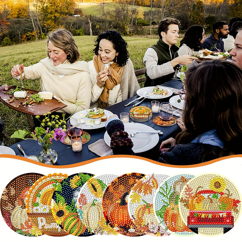 Thanksgiving Day Pumpkin Diamond Painting Coasters 8Pcs