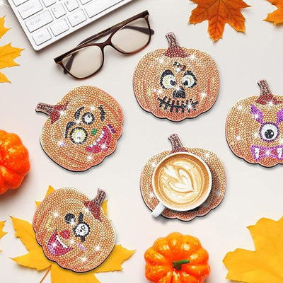 Autumn Pumpkin Diamond Painting Coasters 10Pcs