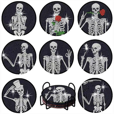 Skeleton and Rose Diamond Painting Coasters 8Pcs