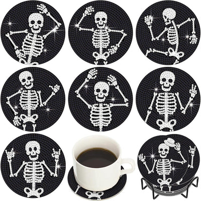 Skeleton and Rose Diamond Painting Coasters 8Pcs