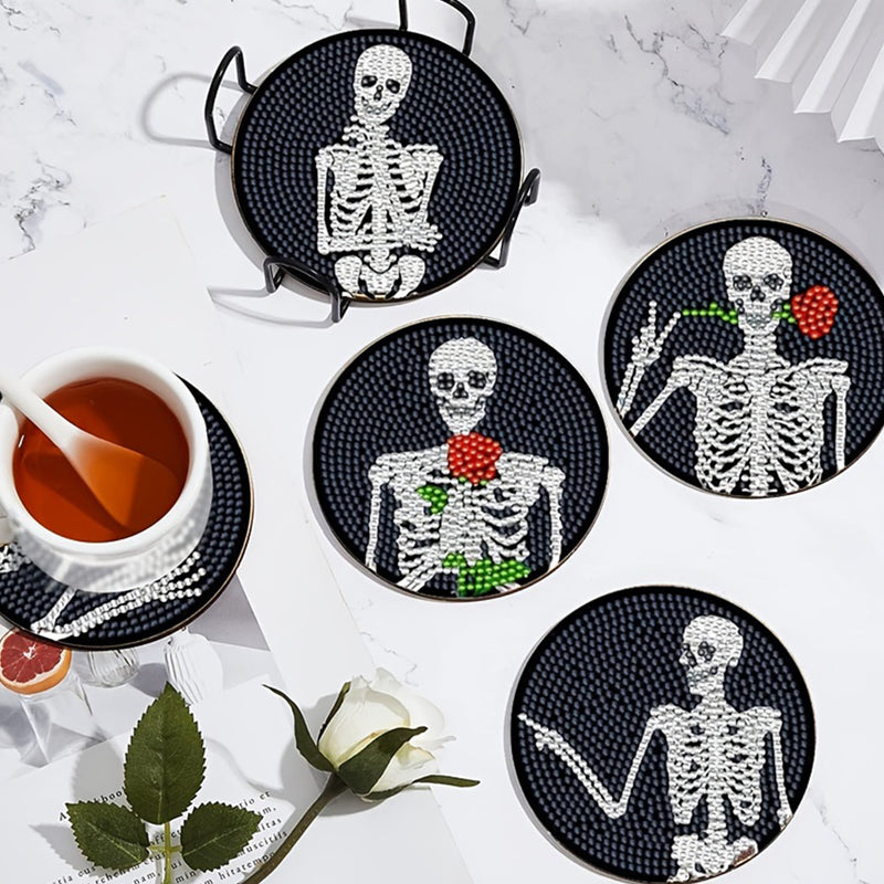 Skeleton and Rose Diamond Painting Coasters 8Pcs