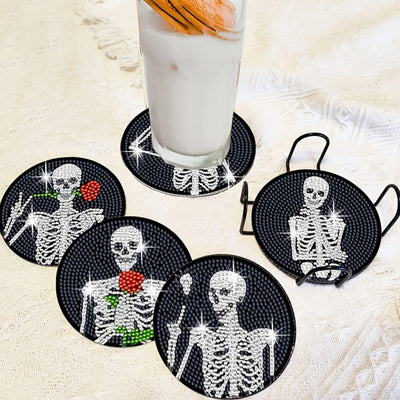 Skeleton and Rose Diamond Painting Coasters 8Pcs