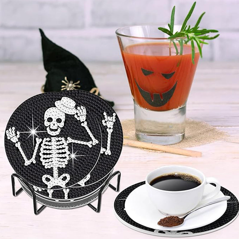 Skeleton and Rose Diamond Painting Coasters 8Pcs