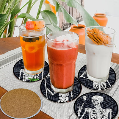 Skeleton and Rose Diamond Painting Coasters 8Pcs