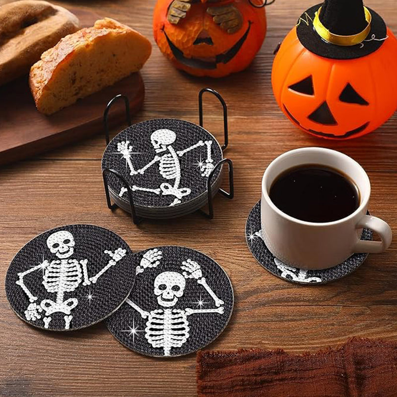 Skeleton and Rose Diamond Painting Coasters 8Pcs