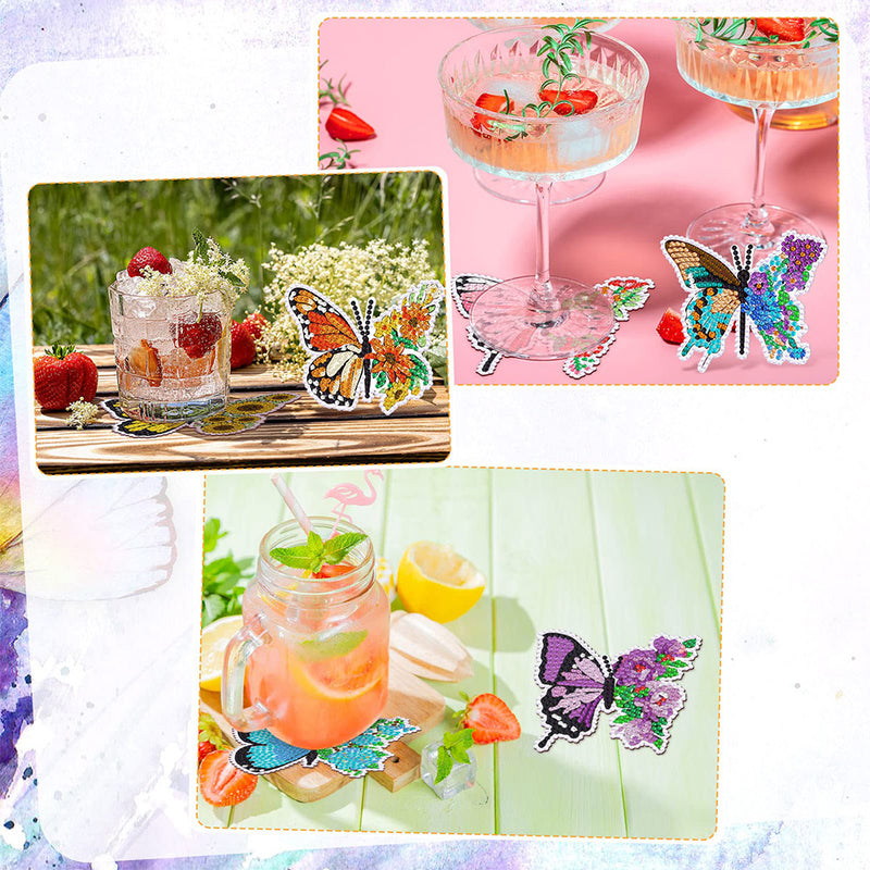 Spring Butterfly Diamond Painting Coasters 8Pcs