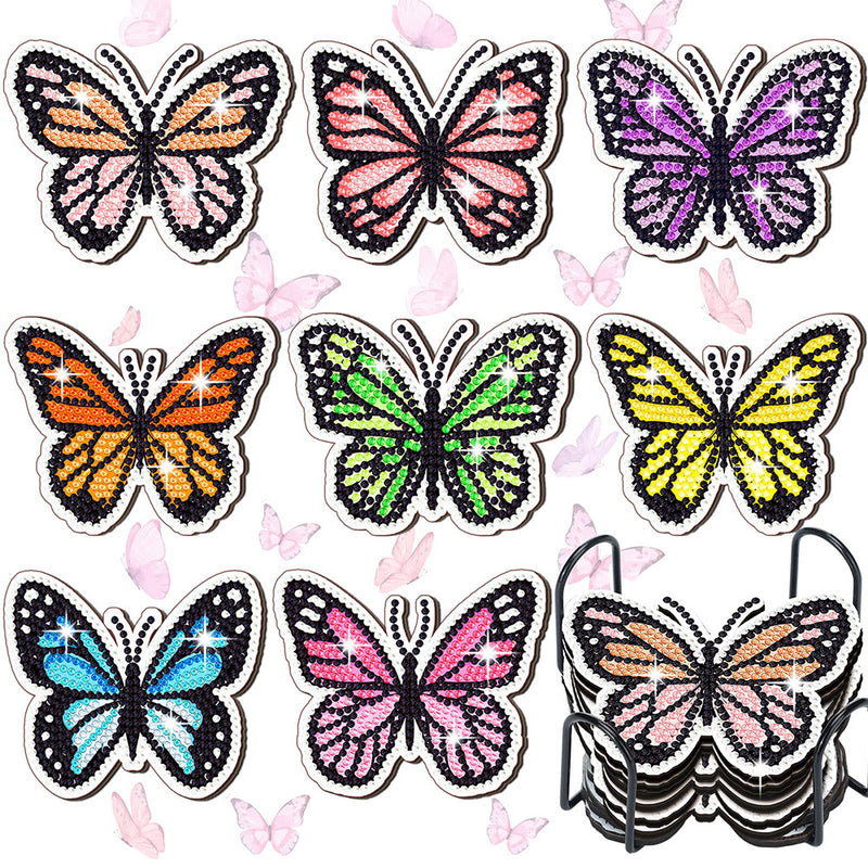 Spring Butterfly Diamond Painting Coasters 8Pcs