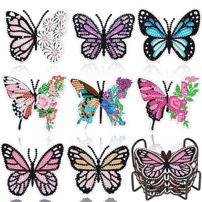 Spring Butterfly Diamond Painting Coasters 8Pcs