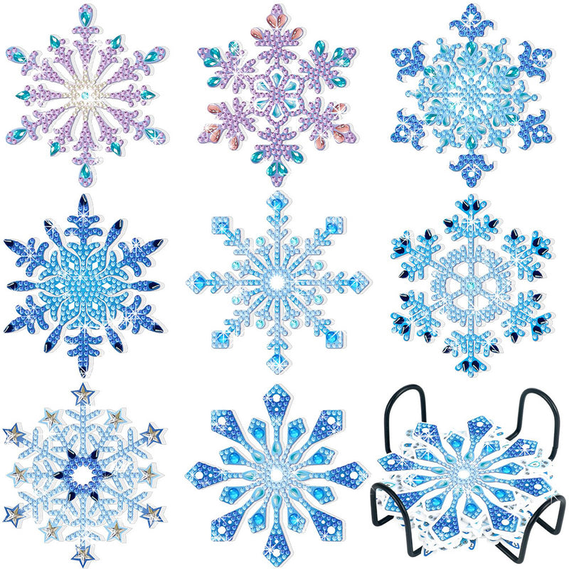 Beautiful Snowflake Diamond Painting Coasters 8Pcs