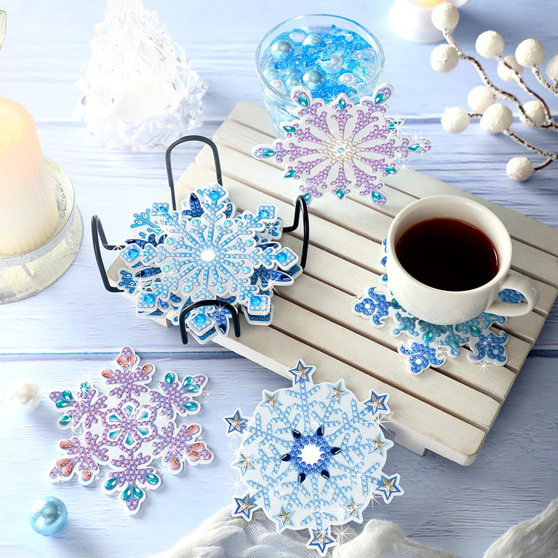 Beautiful Snowflake Diamond Painting Coasters 8Pcs