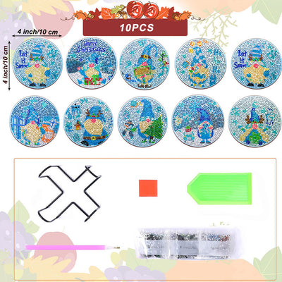 Winter Gnome Diamond Painting Coasters 10Pcs