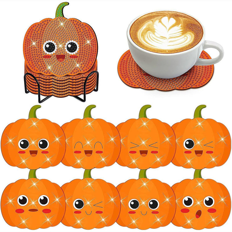 Orange Pumpkin Diamond Painting Coasters 8Pcs