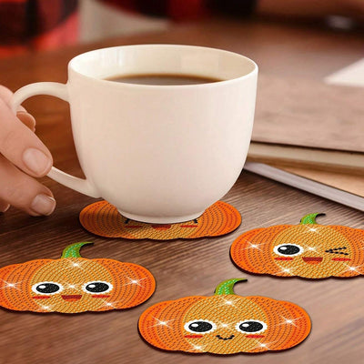 Orange Pumpkin Diamond Painting Coasters 8Pcs