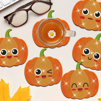 Orange Pumpkin Diamond Painting Coasters 8Pcs