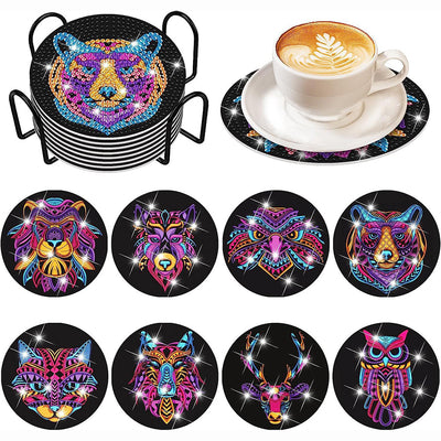 Colorful Ferocious Animals Diamond Painting Coasters 8Pcs