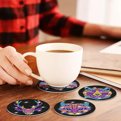 Colorful Ferocious Animals Diamond Painting Coasters 8Pcs