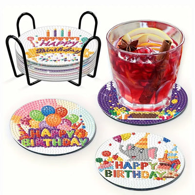 Happy Birthday Diamond Painting Coasters 8Pcs