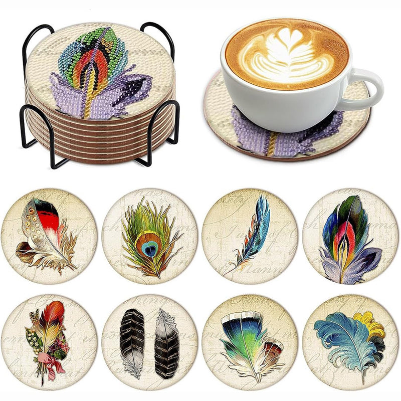 Feather Diamond Painting Coasters 8Pcs