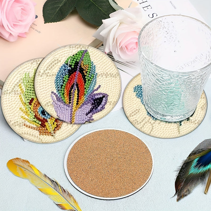 Feather Diamond Painting Coasters 8Pcs