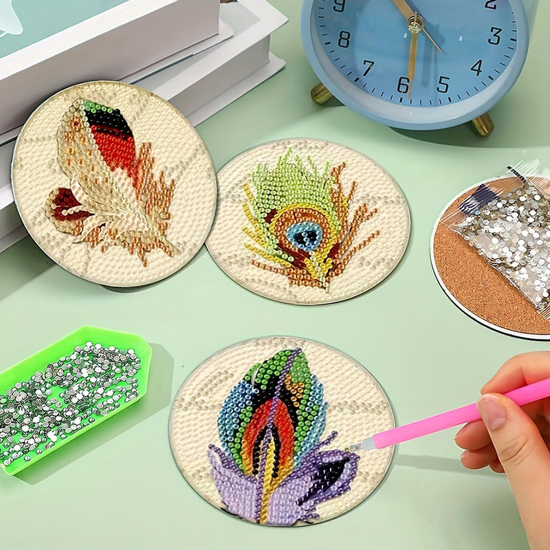 Feather Diamond Painting Coasters 8Pcs