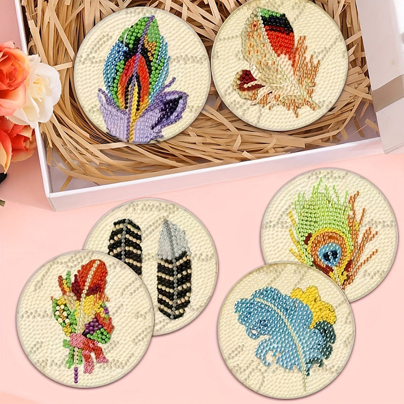 Feather Diamond Painting Coasters 8Pcs