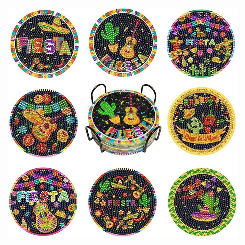 Fiesta Diamond Painting Coasters 8Pcs