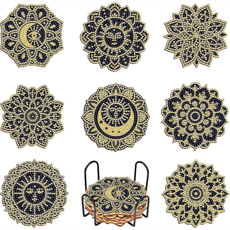 Golden Mandala Diamond Painting Coasters 8Pcs