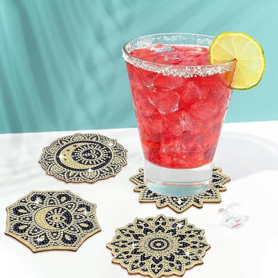 Golden Mandala Diamond Painting Coasters 8Pcs