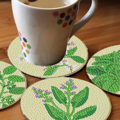 Green Plant Diamond Painting Coasters 8Pcs