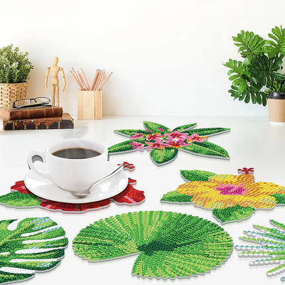 Green Leaves Diamond Painting Coasters 8Pcs