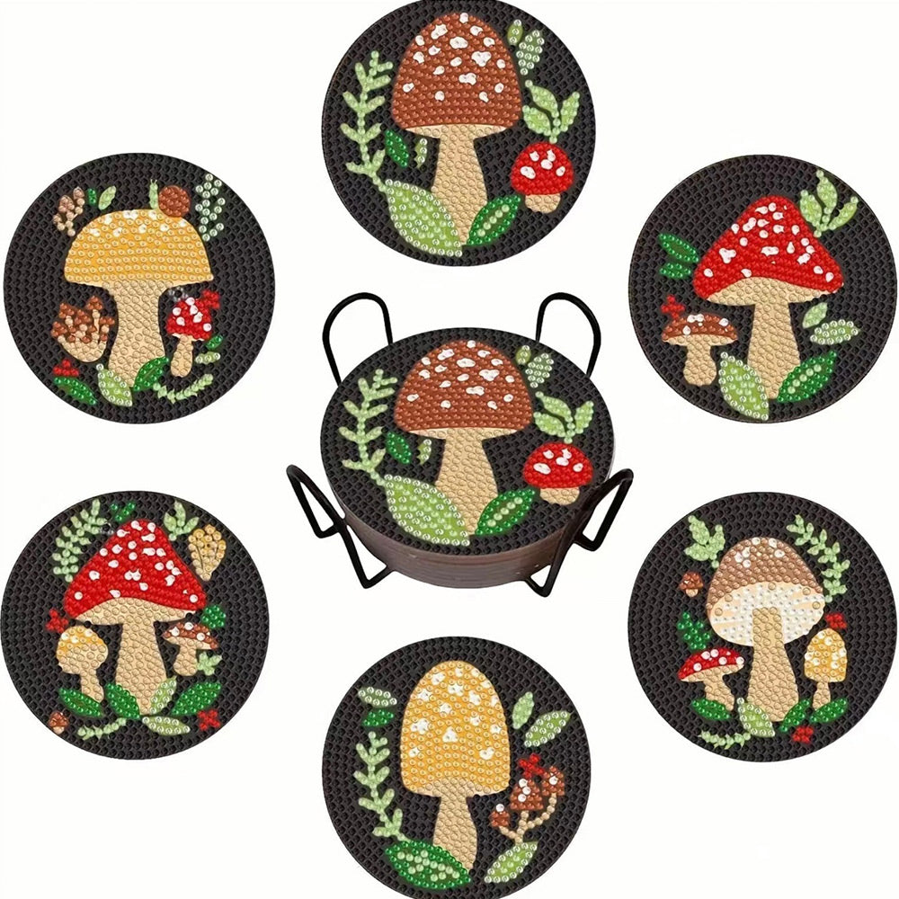 Mushroom Diamond Painting Coasters 6Pcs