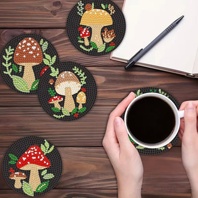 Mushroom Diamond Painting Coasters 6Pcs