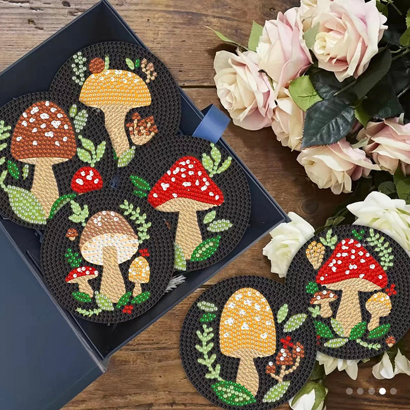 Mushroom Diamond Painting Coasters 6Pcs