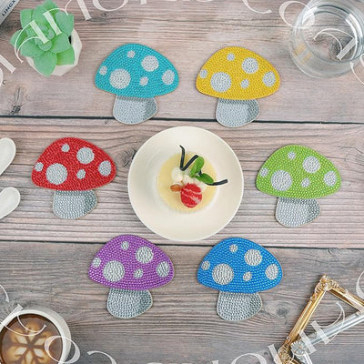 Colorful Mushroom Diamond Painting Coasters 6Pcs