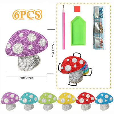 Colorful Mushroom Diamond Painting Coasters 6Pcs