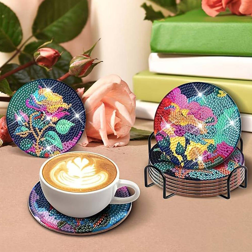 Night Rose Diamond Painting Coasters 8Pcs