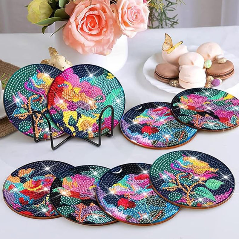 Night Rose Diamond Painting Coasters 8Pcs