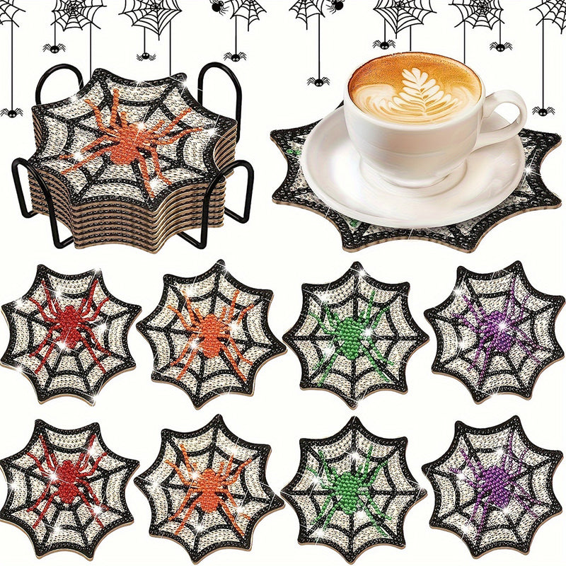 Spider Web Diamond Painting Coasters 8Pcs