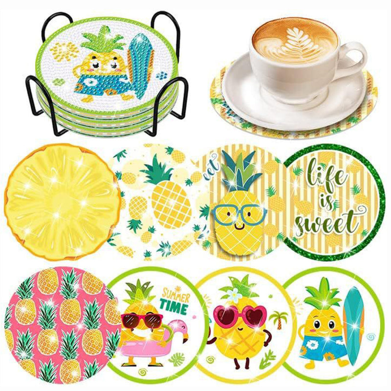 Summer Pineapple Diamond Painting Coasters 8Pcs