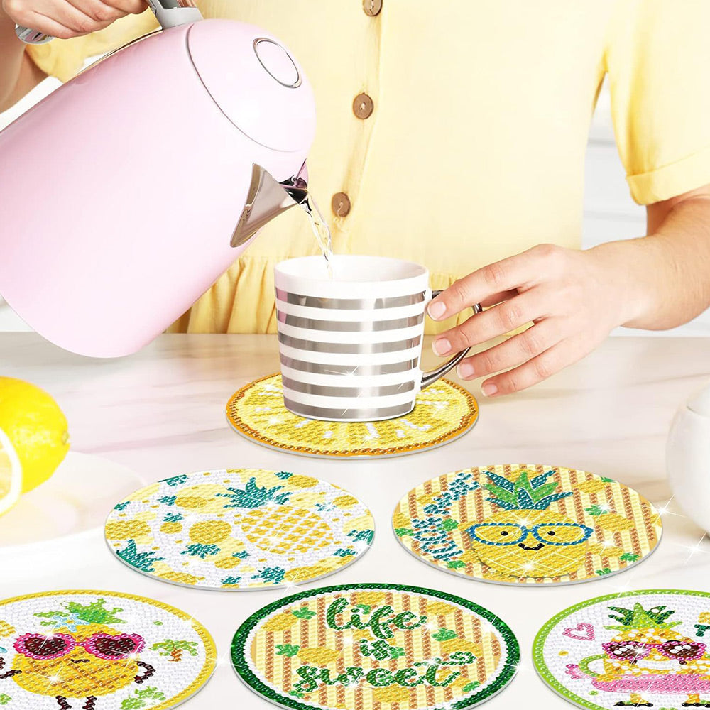 Summer Pineapple Diamond Painting Coasters 8Pcs